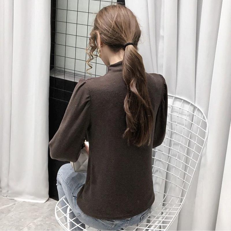 Velvet Bottoming Shirt Women's Spring Autumn Winter New Long Sleeve Solid Color Half High Neck T-shirt