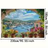1 Mediterranean Terrace Background with Sea View  Boats  Flowers  and Village House Beach Theme Decoration