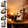 Podzimní bytová dekorace Halloweenská figurka ducha, Vintage útulná soška čtenáře knihy/venčitele psa s lucernou, Pryskyřičné dekorace Osvětlená strašidelná stolní dekorace