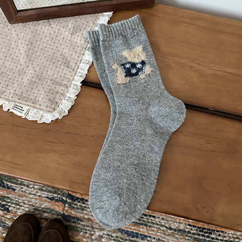 Wool socks autumn and winter tube socks Japanese warm winter cute cartoon dressing puppy stacking socks