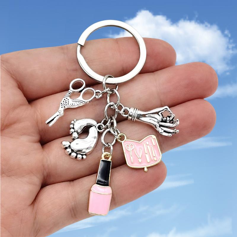 

Модный брелок для ногтей в винтажном стиле с мини-лаком для ногтей, брелок-ножницы для ключей розовый