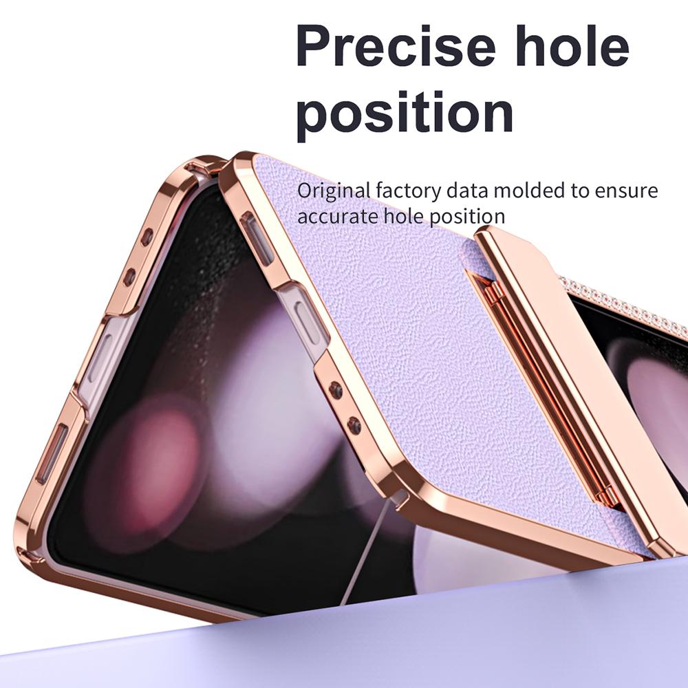 For Samsung Galaxy Z Flip7 FE 5G/Flip6 5G Case Rhinestone Decoration Electroplating PU Leather+PC Phone Cover