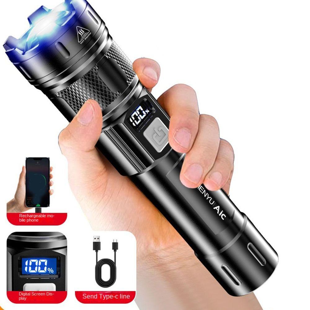 Zoom LED Display  Flashlight Powerful Camping Light Portable Telescopic  Zoom Torch  Fishing