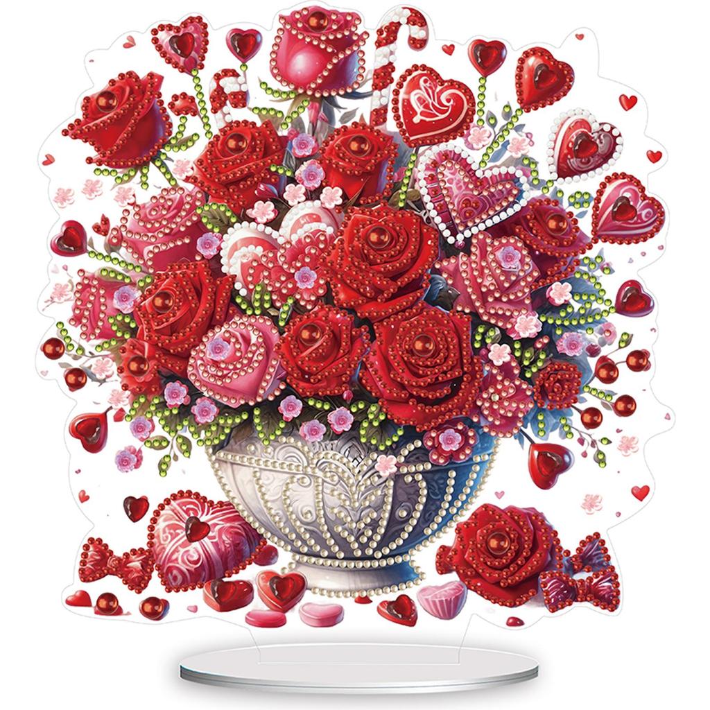 2D/Flat Rose Vase DIY Diamond Painting Desktop Decorations Double-Sided Printed Single-Side Drill for Home Office Desktop Decor