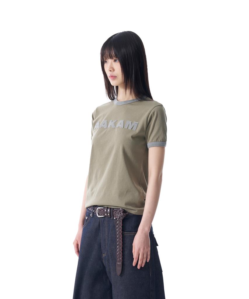AAKAM Logo Patch Ringer Top (Khaki-Gray)