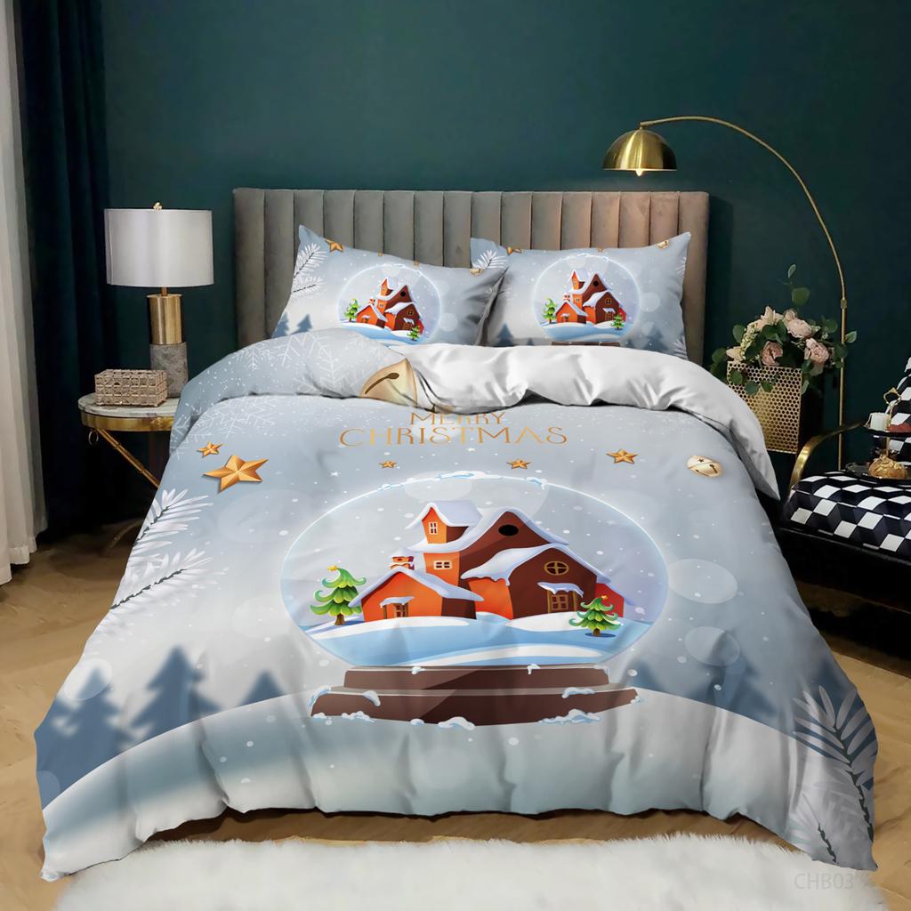 Christmas Duvet Cover Cartoon Merry Chirstmas Santa Claus Elk Quilt Cover Green for Children Adults Holiday Gifts Bedroom Decor
