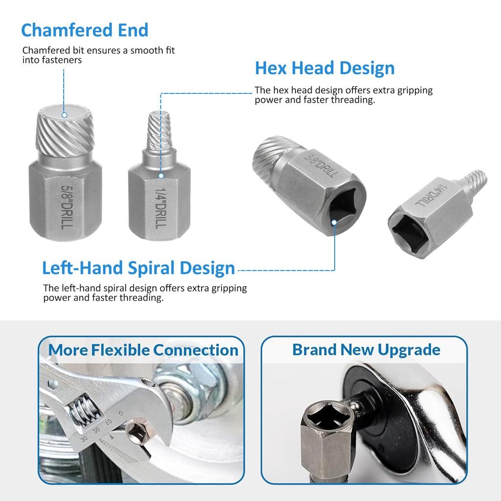 27PCS 42CrMo Screw Extractor Set, Easy Out Bolt Extractor Kit with 3 8   Inch Drive Hex Head, Multi Spline Rounded Bolt