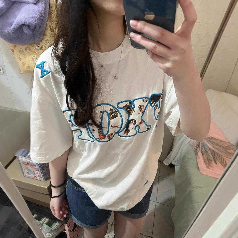 

2025 Summer Women’s American Print Cotton Loose T-Shirt: Trendy Half Sleeve Top XL