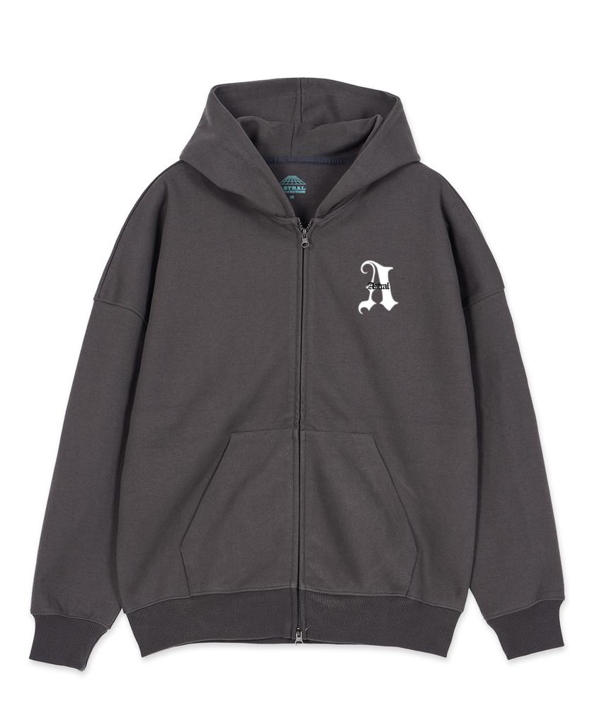Astral Projection Astral A Oversized Wide Shoulder Zip-Up Hoodie_Charcoal