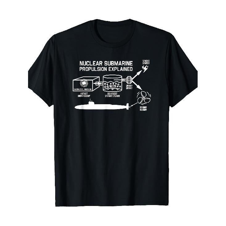 Men s Nuclear Submarine Propulsion Graphic T-Shirt - 100% Cotton Short Sleeve Crewneck, Naval Nuclear Power Design with Reactor, Turbine & Submarine S чёрный