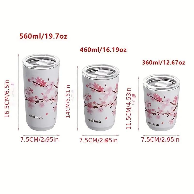 1pc 304 Stainless Steel Ins Hands-on Cup Straw High-value Girls Milk Tea Coffee Cup Anti-fall Water Bottle Water Cup Cherry Blos