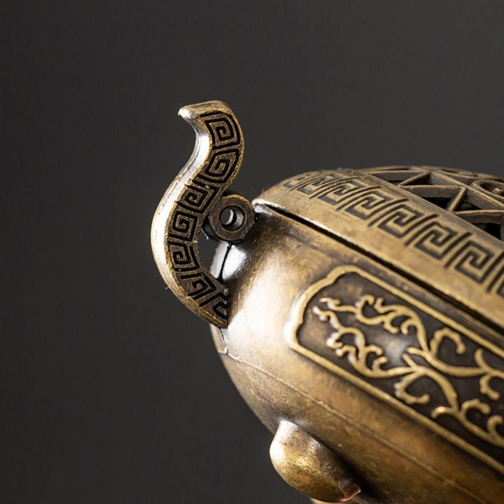 1Pcs Alloy Incense Stick Burner Sandalwood with Hollowed Out Patterns Lotus Incense Censer Retro Three Legged Stove