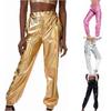 Glänzende, holografische, dehnbare, metallische Jogginghose für Damen, hohe Taille, Sweatpant, Hip-Hop-Club, Rave-Hose