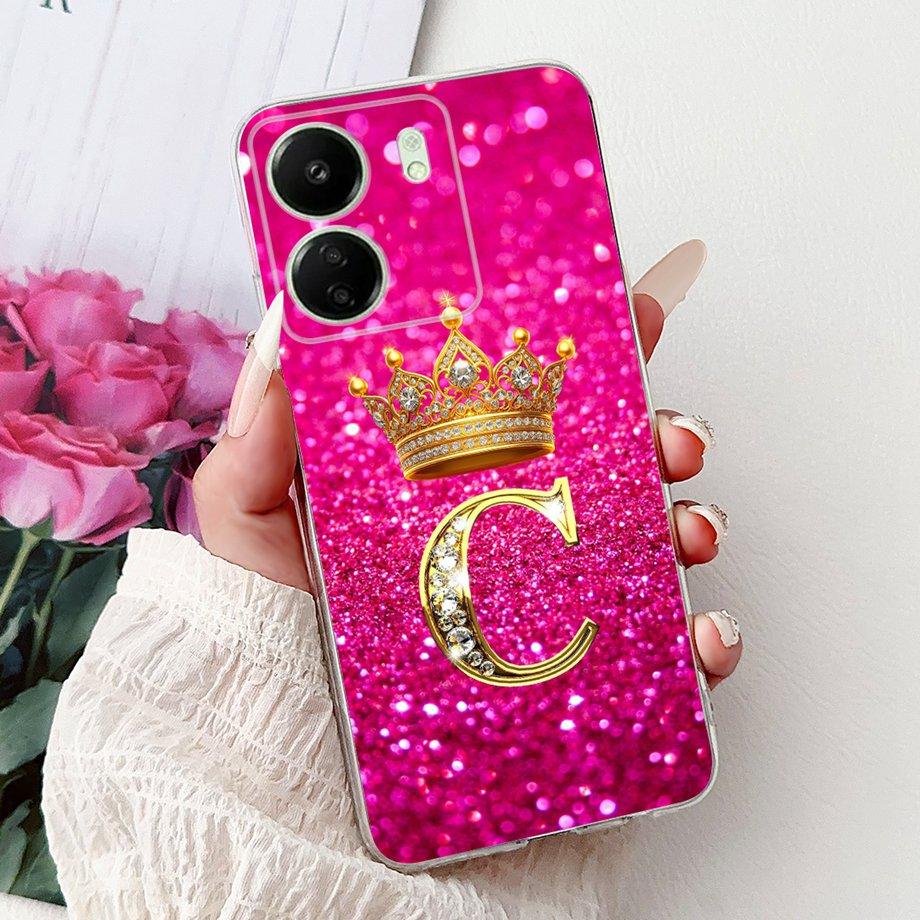 For Xiaomi Redmi 13 13C 4G 5G Soft Silicone Phone Case Crown Letters Initials Cover For Redmi13c 13 C Realme13 Clear Back Cover