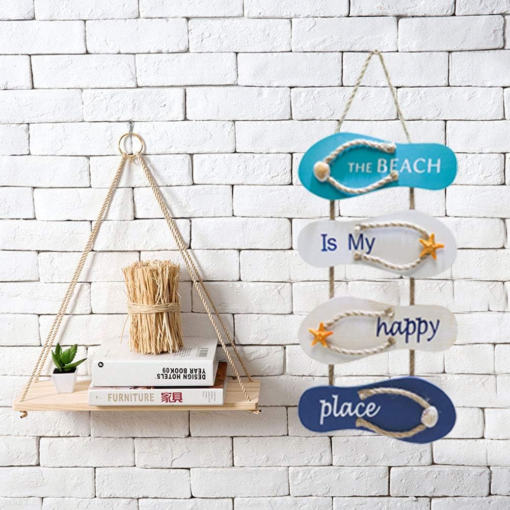 Wooden Wall Decorative Sign Wood Plaque,Wall Ornament Hanging Wooden Slippers Decoration,Beach Flip Flop Decoration Flip Flop (the beach is my happy