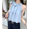 Blue Lace-up Neck Sling Vest Women's Clothing Summer Wear Lazy Style Loose and Thin Top