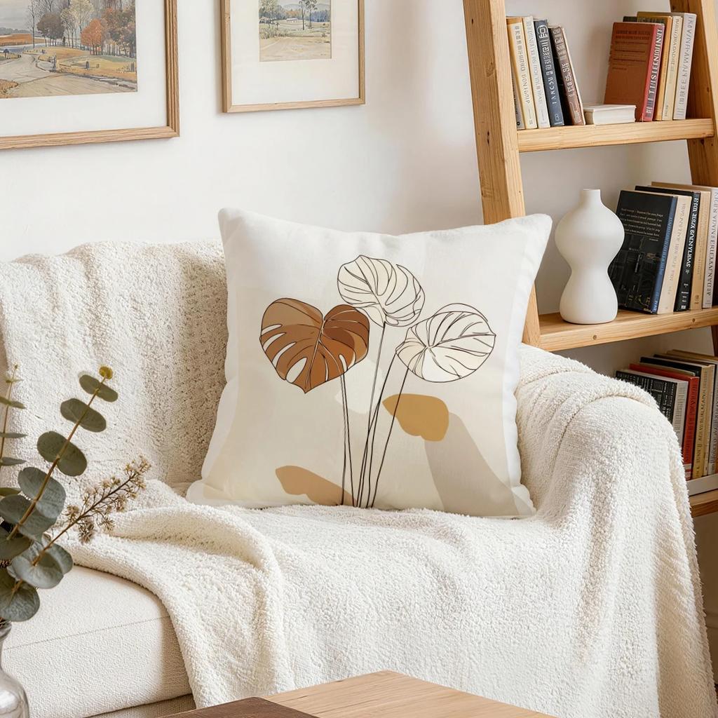 4 Pcs Minimalist Abstract Leaves Single-Sided Printed Pillowcase Cushion Cover,Suitable For Living Room,Bedroom,Car Decoration
