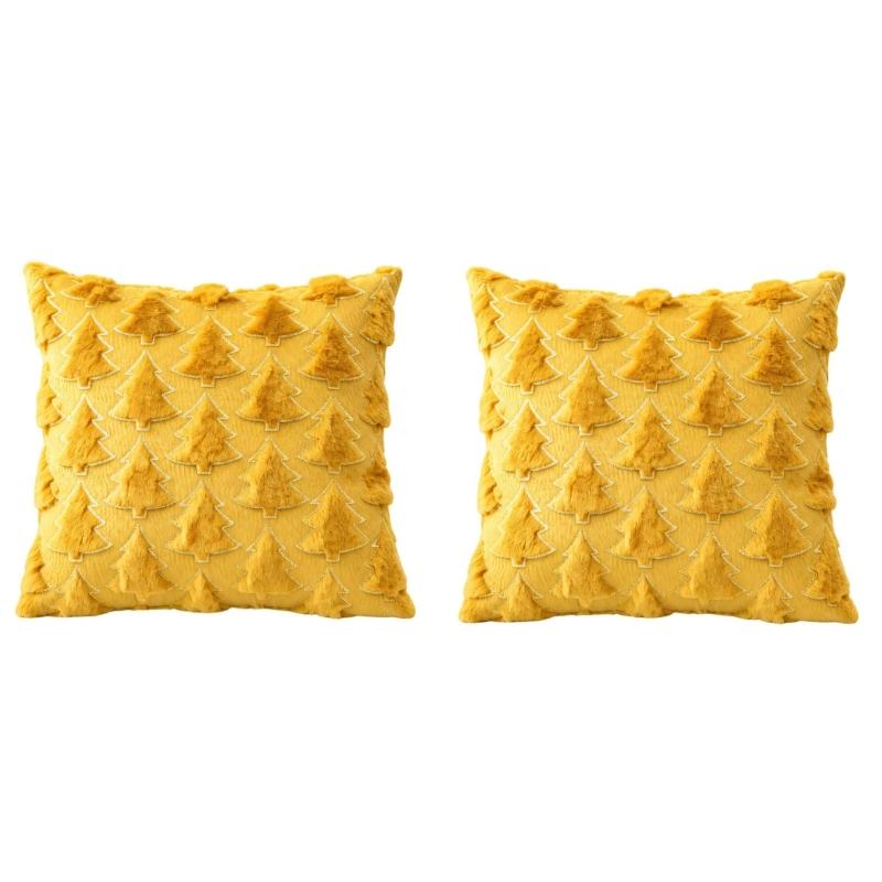 Christmas Throw Pillow Cover Set of 2, Plush Faux Furs Cushion Covers with Raised Embroidery for Coordinated Indoor Seating