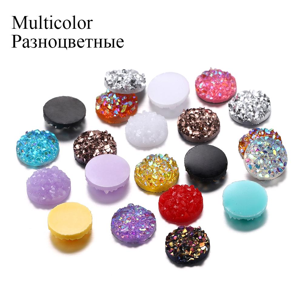 50Pcs/Lot 8mm Mix Colors Natural Ore Style Cabochons Convex Flat Back Resin Half Round Cabochons For DIY Jewelry Making Supplies
