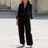Women's Fashion Two-piece Solid Color Long-sleeved Shirt Trousers Casual Set