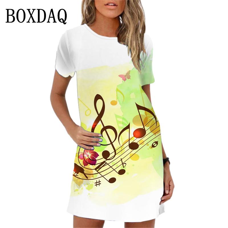 

Летнее женское платье с 3D-принтом в виде нот, мини-платье, уличная одежда, повседневное платье с коротким рукавом для девочек и женщин 6XL