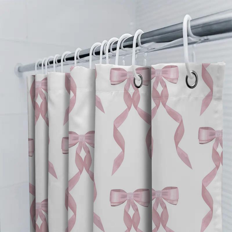 Elegant Pink Ribbons Shower Curtain Waterproof Bath Decor For Home Decoration Room Mosaic Wall Art Print Privacy Screen Duvet Co