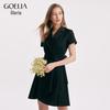 GOELIA Pleated V-Neck A-Line Mini Dress