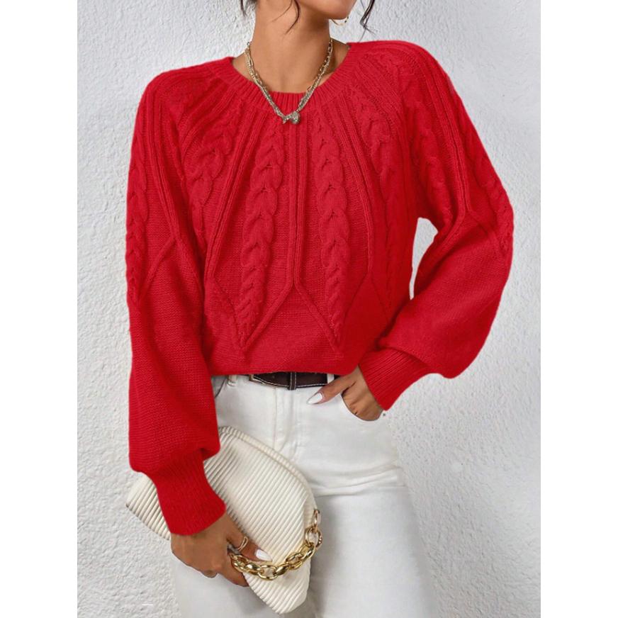 Women's Pullover Round Neck Knitting Sweater Oversized Knit Sweater Cable Stitch Pullover Long Sleeve Casual Tops