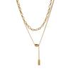 Korean Retro Gold Lentil Double-Layer Clavicle Necklace - Titanium Steel, Fade-Resistant