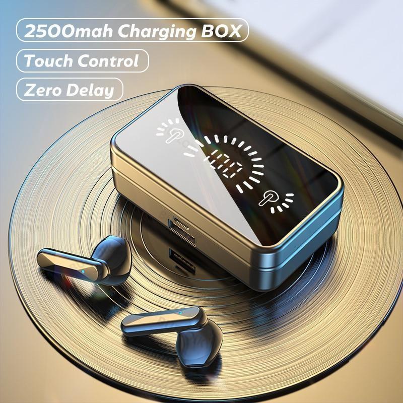 S20 Mirror Bluetooth 5.2 Wireless Headphones HiFi 3D Stereo Sports Waterproof Earphone with Microphone LED Touch Control Headset