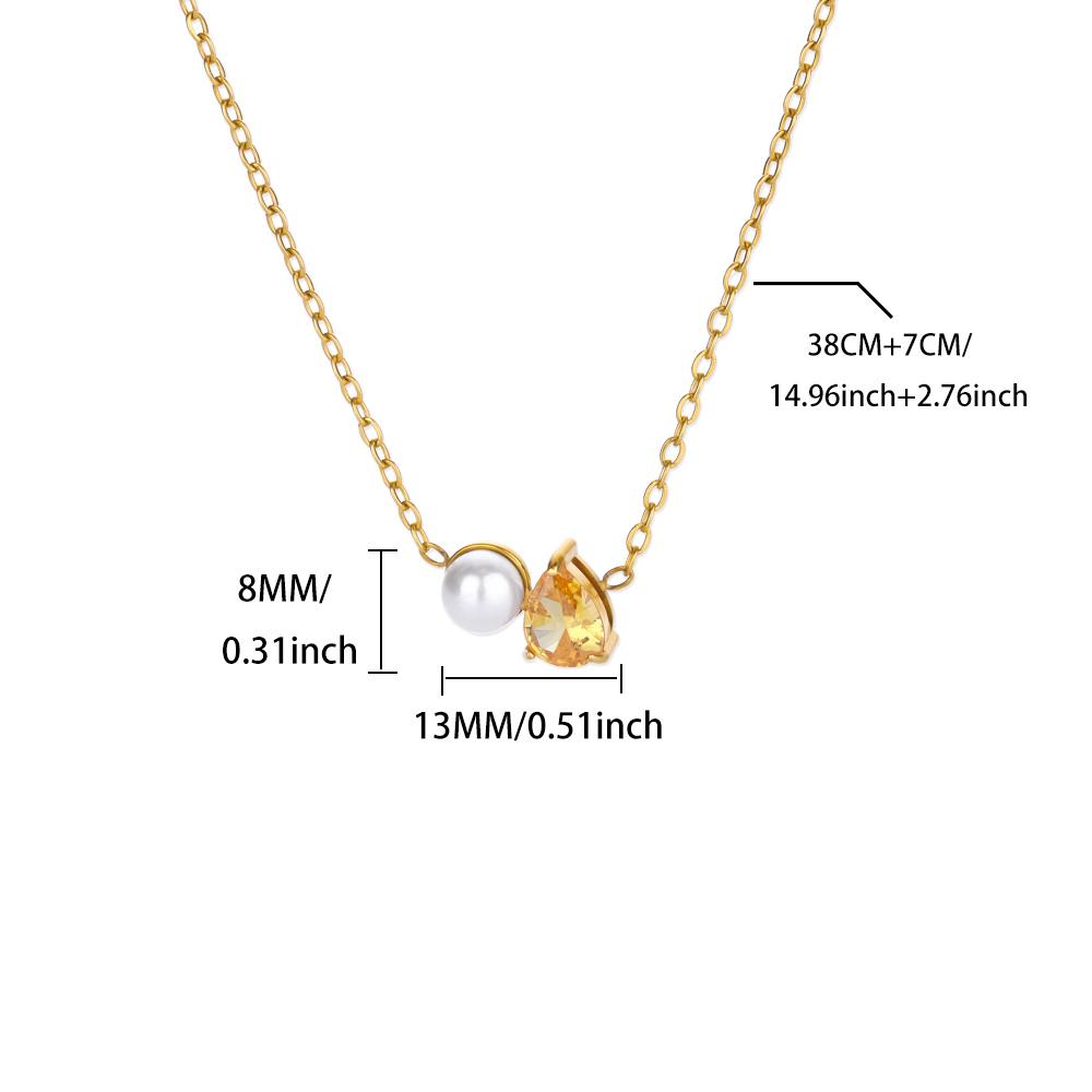 

Stainless Steel Birthstone Water Drop Necklace For Women Gold Color Pearl Water Drop Necklace Wedding Jewelry Birthday Gift 45cm