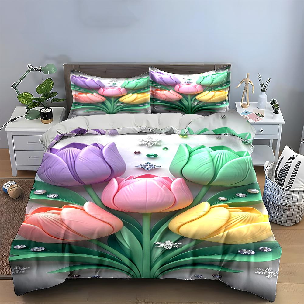 Colorful Tulip Flower Design Bedding Set Bedding set (1 duvet cover, 2 pillowcases, duvet not included)