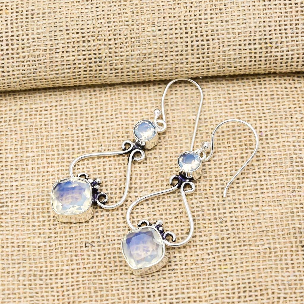 Milky Opal 925 Solid Sterling Silver Earrings, Handmade Gemstone Earrings Jewelry, Gifts For Wife Brand New Earrings