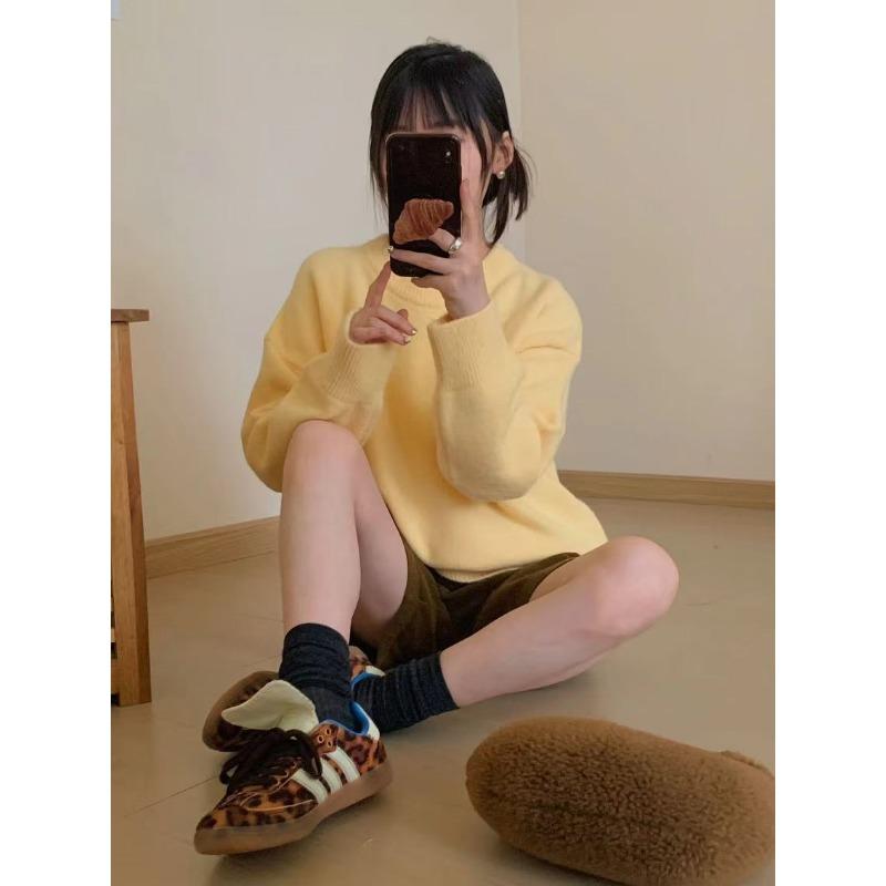 

Autumn and winter new milk good wear with gentle lazy wind knitted sweater women solid color casual versatile pullover sweater women one size fits all