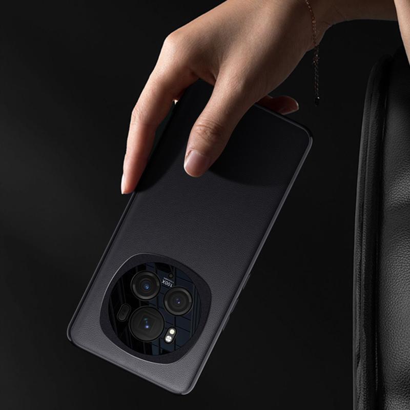 

For Honor Magic6 5G Case Leather Coated TPU+PC Phone Cover with Full Metal Lens Back (2nd Gen) Black