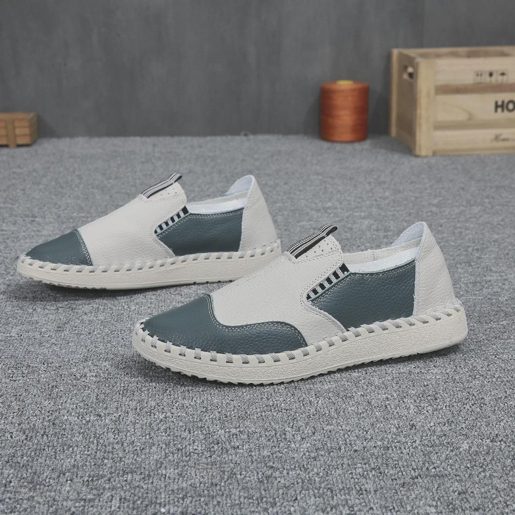 Men's Genuine Leather Slip-On Loafers: Soft-Soled, Non-Slip Driving Shoes for Spring & Autumn.