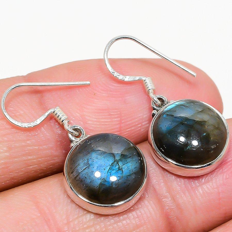 Natural Labradorite Gemstone 925 Solid Sterling Silver Gift Earring 1.25" W6r58