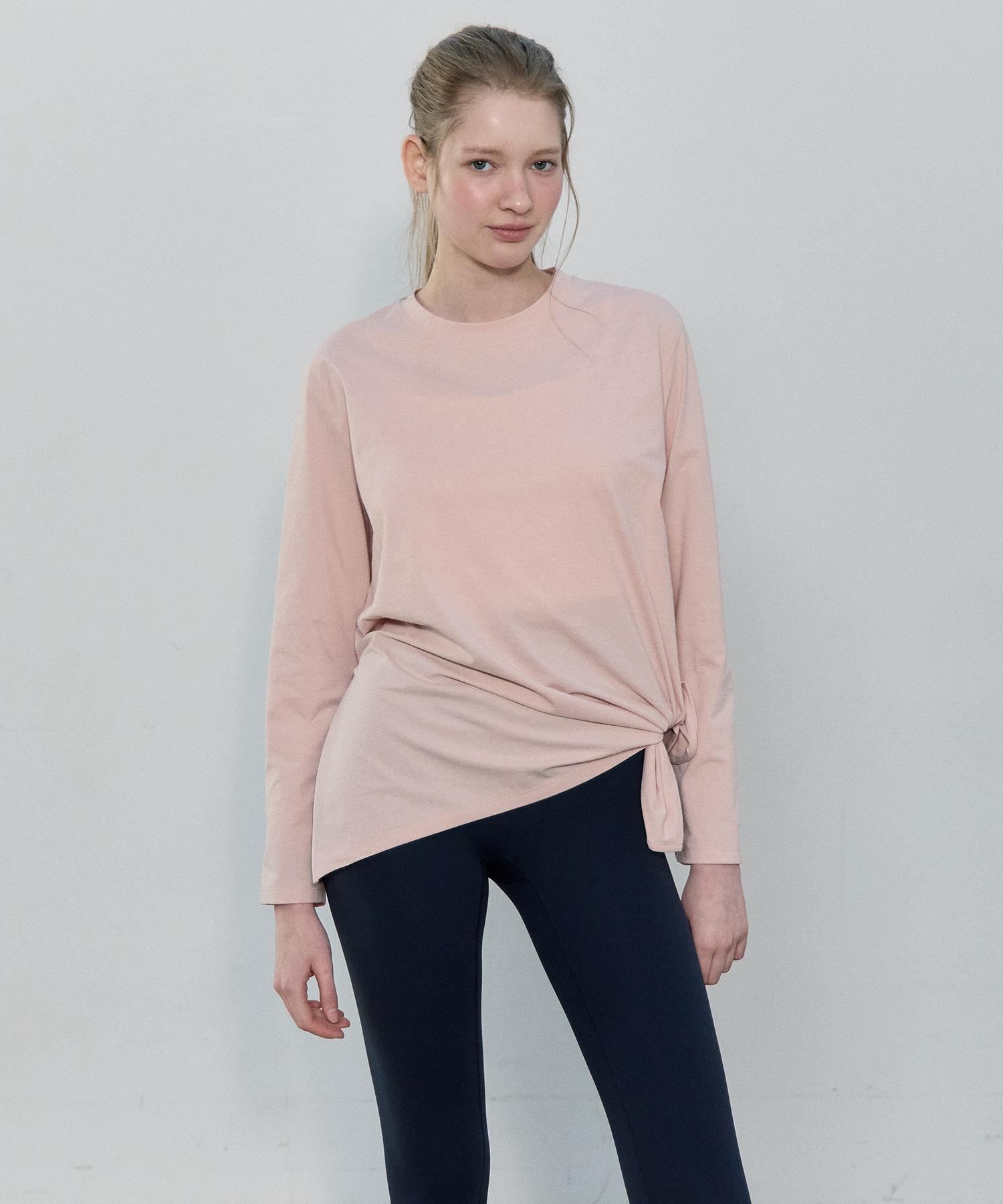 Basic House Women S Cool Sorona Semi-Overfit Round Neck Long Sleeve T-Shirt Pink Lzts3201 Pk/090