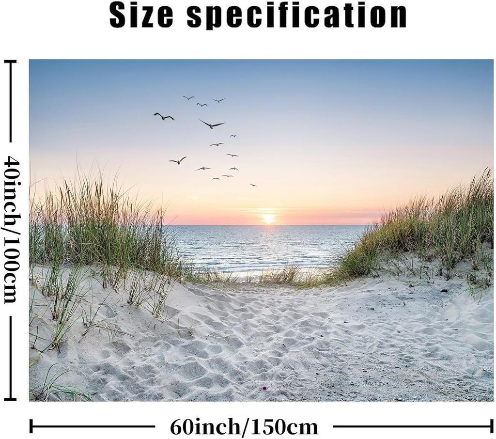 Ocean Beach Tapestry Wall Hanging, Sunset Seabird and Beach with Grass Wall Tapestry Natural Landscape Tapestries for Bedr