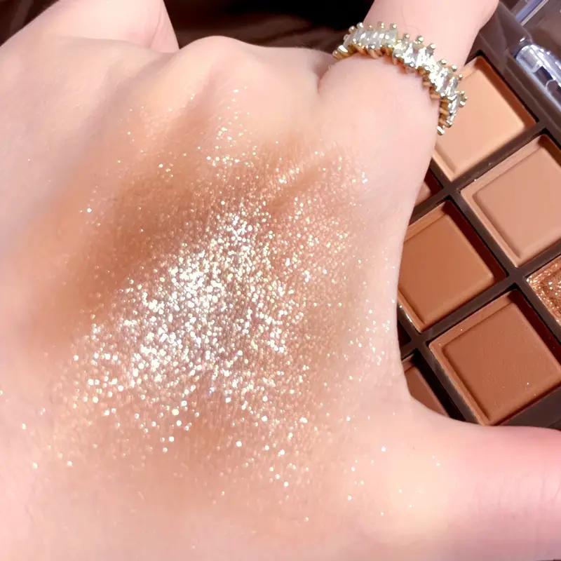 9 Colors Chocolate Eye Shadow Palette Pearly Matte Earth Color Eyeshadow Pallete Shiny Sequins Eye Pigments Lasting Makeup