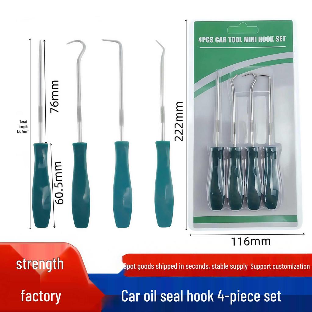 4-Piece Oil Seal Hook Set for Auto Repair - O-Ring Puller & Remover Tools