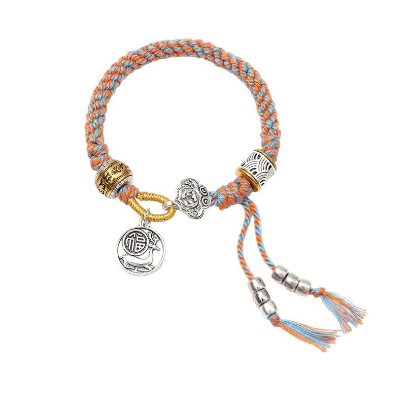 Men and Women Ethnic-style Hand-woven String Bracelet, Retro Color Cotton Thread Woven Bracelet