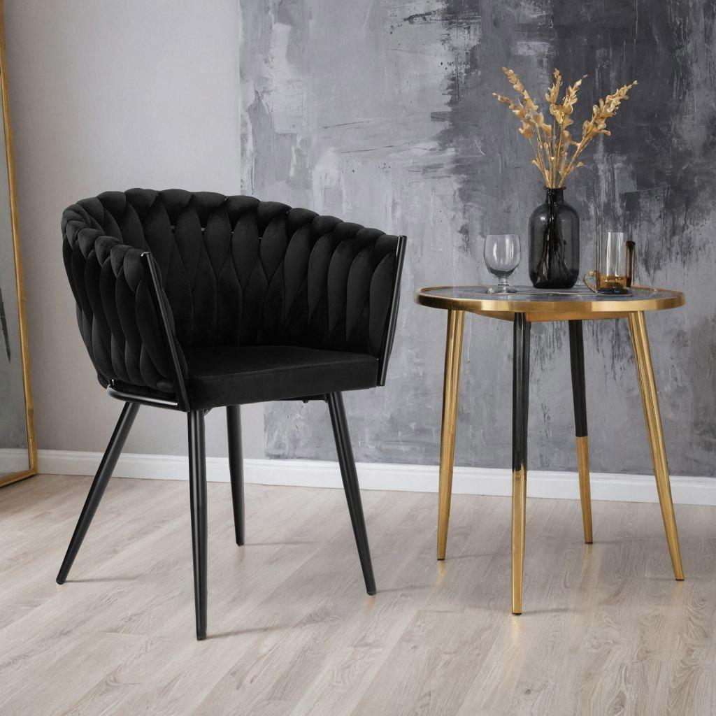 Upholstered Chair Velvet Glamour Woven Metal Legs Black