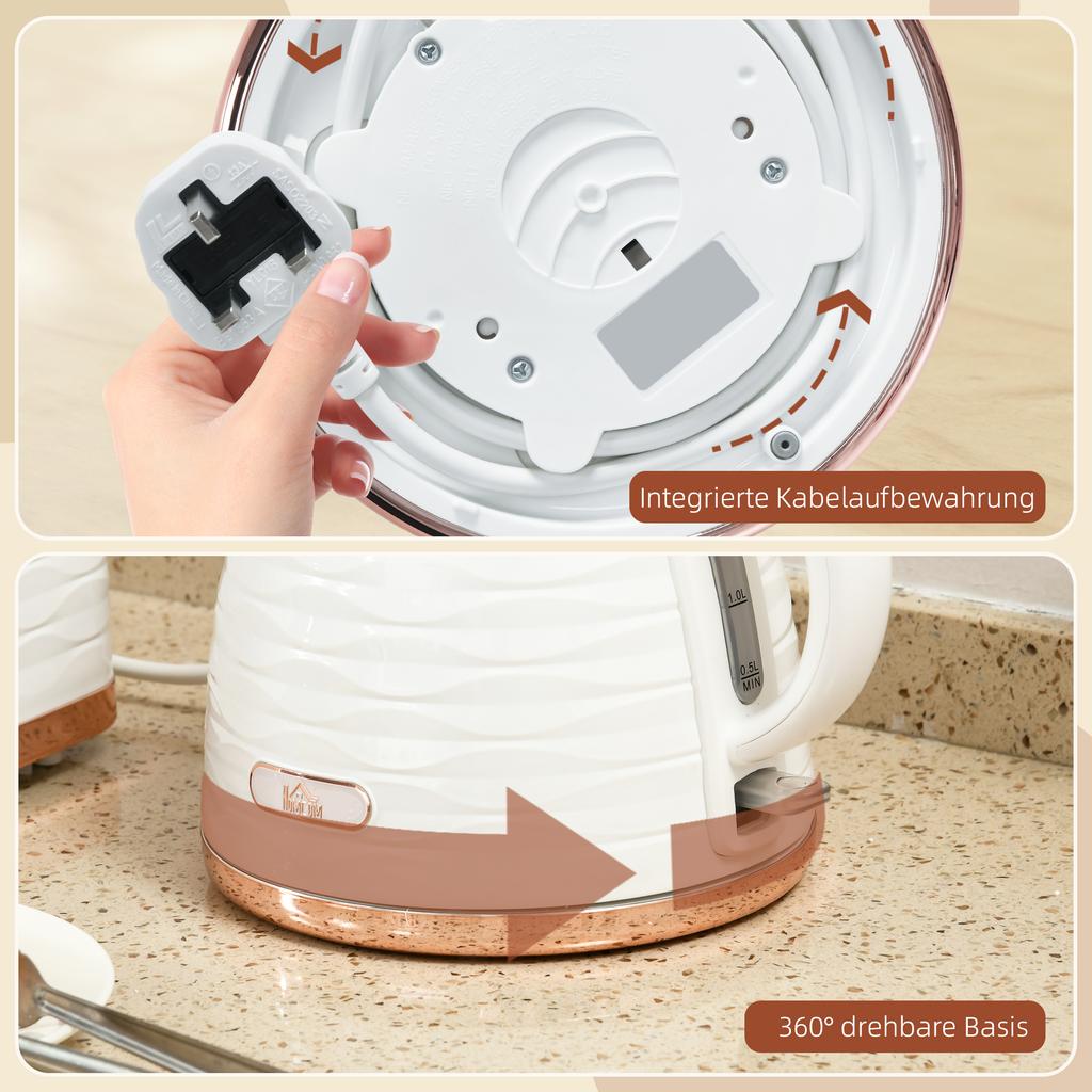 Electric kettle, 1.7L, 2.2kW, quick-boil function with removable washable anti-scale filter