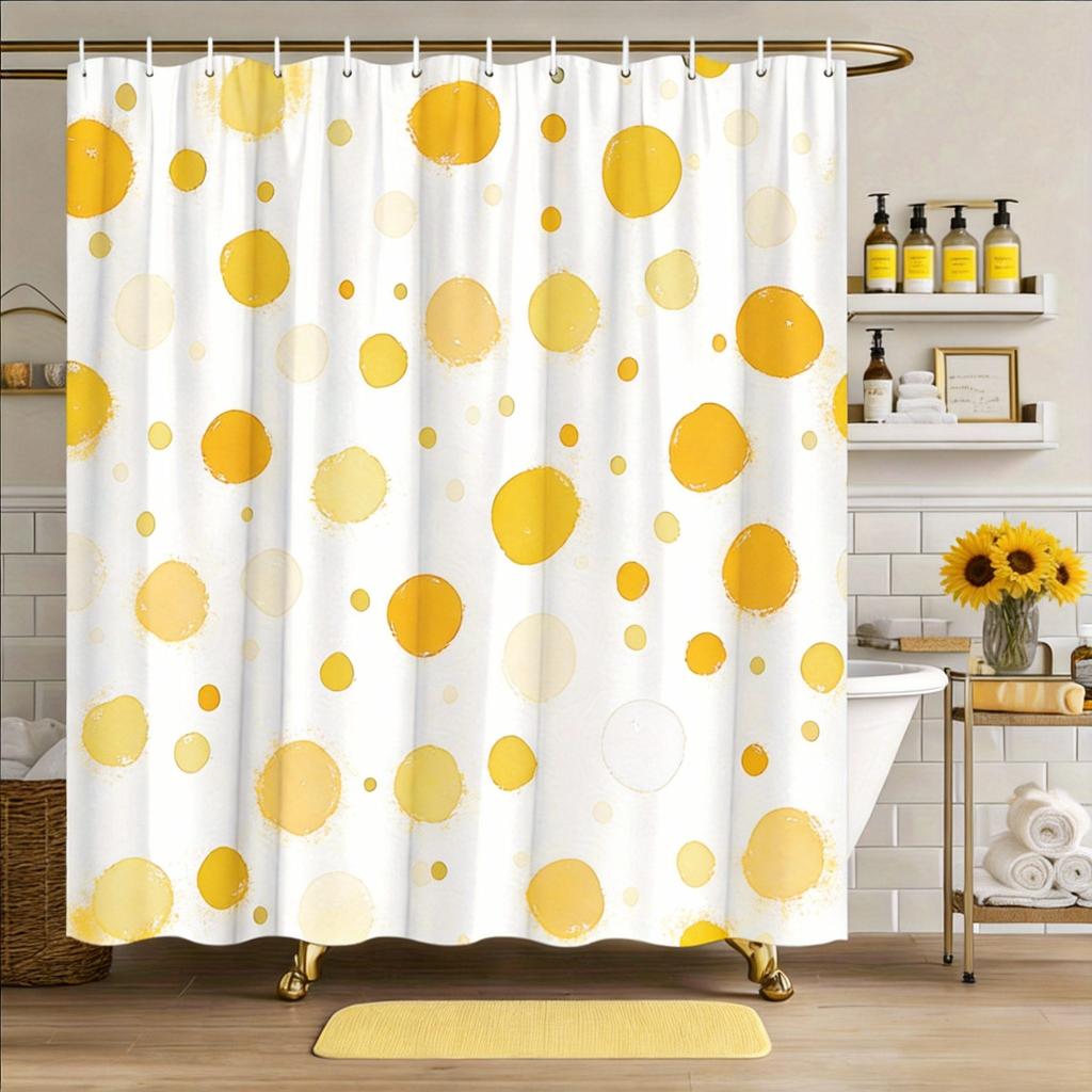 Abstract Point Shower Curtain Green, Orange And Beige White Circle, Minimalist Modern Art Of Contemporary Bathroom Decoration