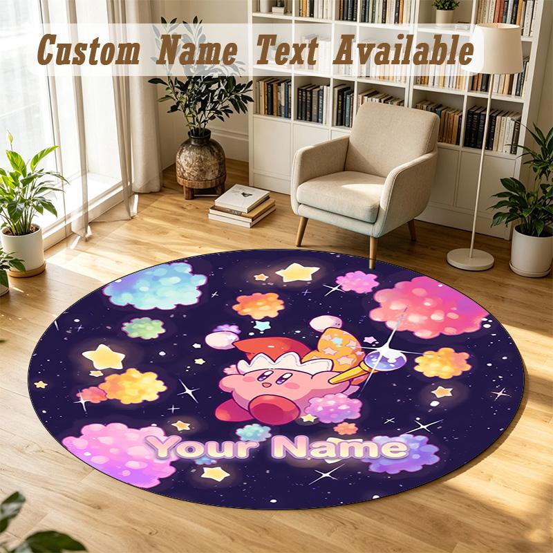 Round Rug Custom NameKirby Pattern Non Slip Carpet Home Floor Decor