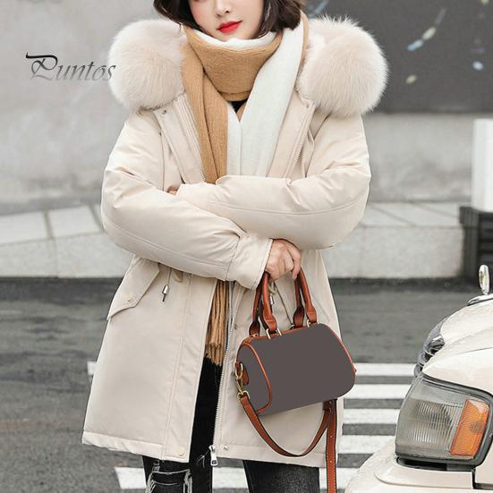 Hooded Women Coat Winter Jacket with Faux Fur Collar Soft Fabric Warm Fashionable Zipper Closure for Autumn Versatile