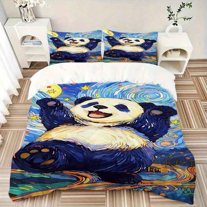3pcs Panda Night Bedding Cover Set, Fashion Classic Popular Print Bedding Set, Soft Comfortable, All Season Use, For Bedroom, Guest Rooma0819198