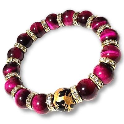 Bracelet en pierre naturelle pour homme, amour financier, œil de tigre rose, 12 mm, dragon empereur à cinq griffes, sculpture en or, onyx, 14 mm