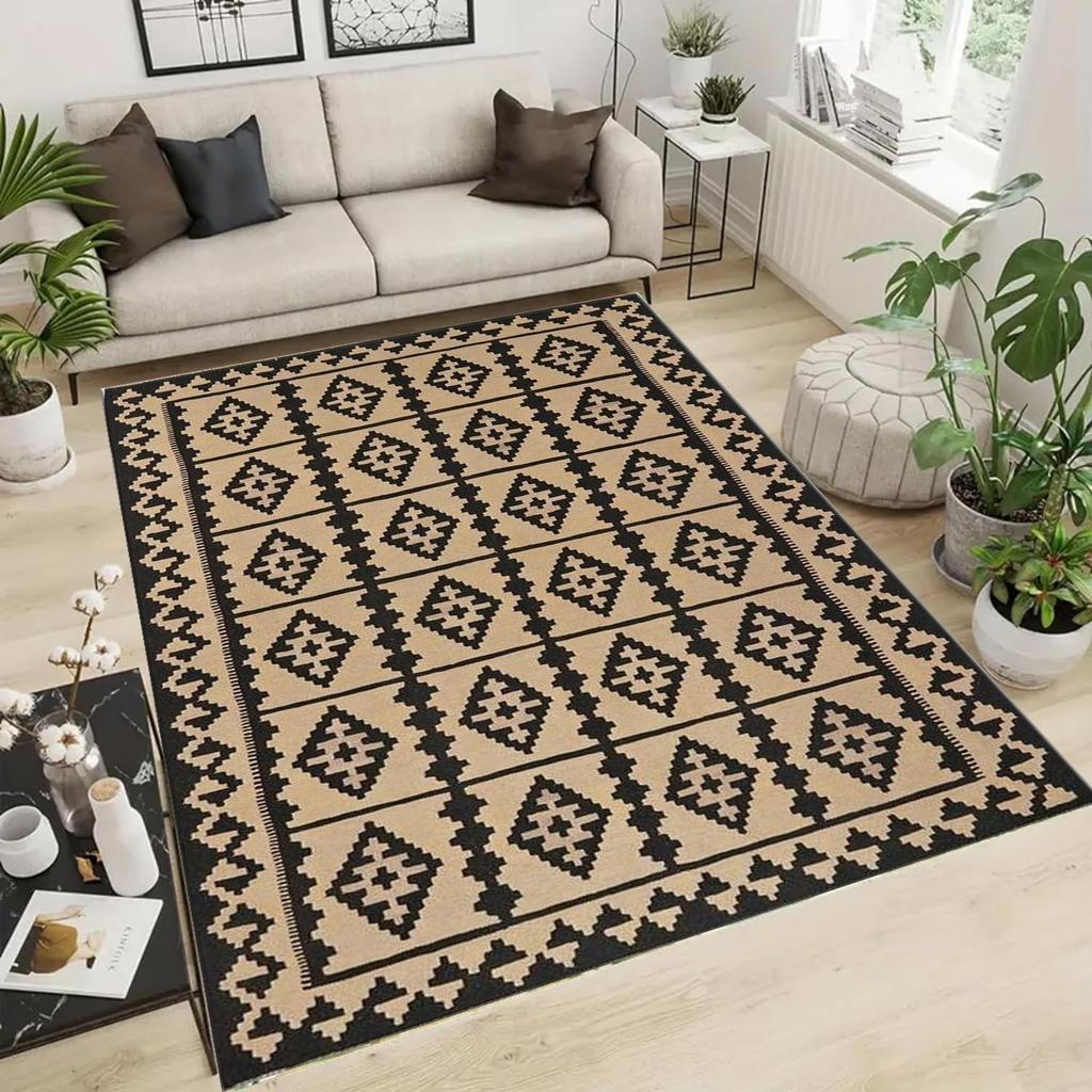 Moroccan Black and White Area Rug Moroccan Farmhouse Area Rug Soft Non-Skid Machine Washable Living Room Carpet